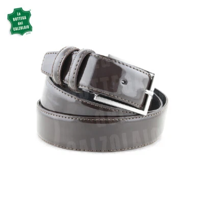 Cintura pelle vitello spazzolato uomo abito cerimonia elegante vernice marrone - Immagine 1 di 4