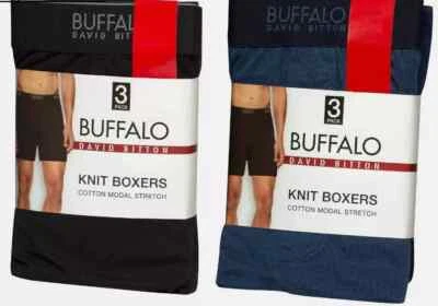 NEW Buffalo David Bitton Men's Knit Boxers 3 Pack Black, Blue M, L, XL - Image 1 of 3