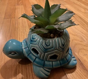 Turtle Planter Ceramic Artificial Succulent 7 Inch Home Decor Plant Real Look - Picture 1 of 13