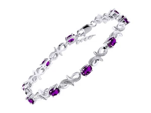RYLOS Tennis Bracelet 6x4mm Birthstone Gemstones & Diamonds Sterling Silver 7-8" - Picture 1 of 28