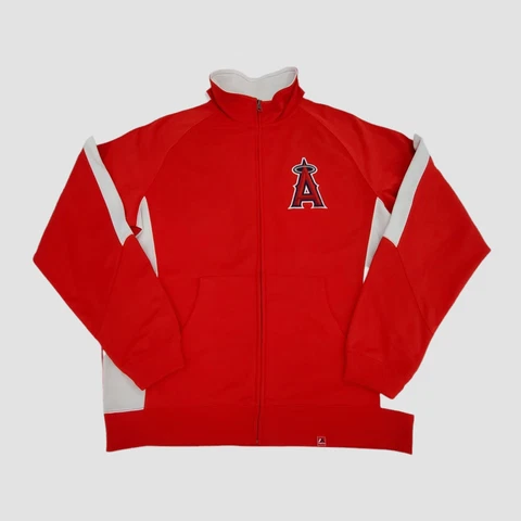 Los Angeles Angels Jacket Large Mens Red White MLB Baseball Embroidered Zip Up Cover