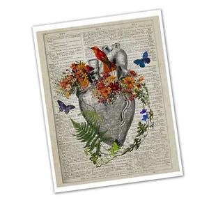 Decoración de pared de cardiología con flores anatómicas de corazón mariposas y colibrí - Imagen 1 de 4