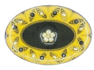 VINTAGE CATHERINE POPESCO FRANCE ENAMEL & CRYSTAL ART DECO OVAL BROOCH ~ 1.75 in - Picture 1 of 12
