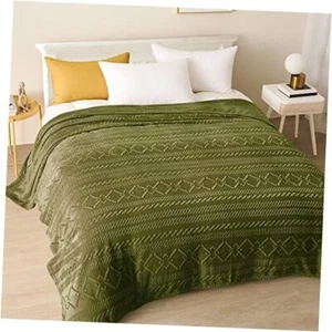 Soft Queen Size Blanket, 90x90 Inches Flannel Queen ( 90x90 IN ) Olive Green - Picture 1 of 7