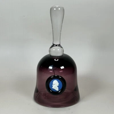 RARE Vintage Wedgwood Amethyst Glass Bell with George Washington Jasper Cameo 6” - Image 1 of 4