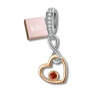 MariaFonte Charm Cuore Rosa Corallo Rosso Infinito Argento 925 Compatibile - Picture 1 of 6