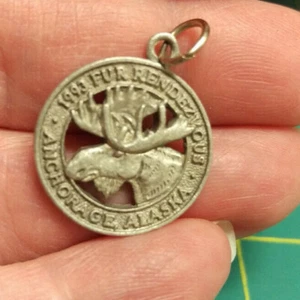 1993 Anchorage Alaska Pelz Rondy Rendezvous Zinn Charm - Stier Elch Charm - Bild 1 von 3
