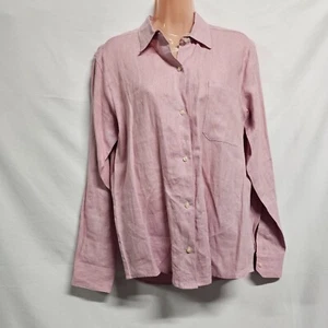 Sutton Studio Women Top Blouse Shirt Size 8 Pink Linen Button Up Collared Long/S - Picture 1 of 12
