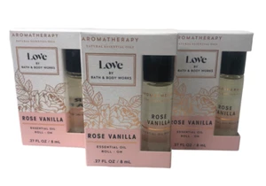 (3) Bath & Body Works LOVE rose vanilla essential oil roll on .27 oz / 8 ml NIB - Picture 1 of 2
