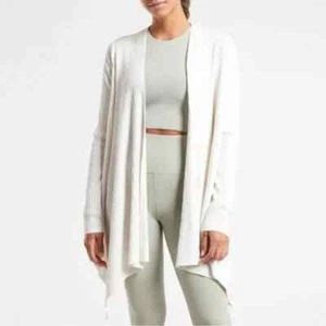 Athleta Solstice Wrap Merino Wool Ribbed Waterfall Cardigan Sweater White M - Bild 1 von 10
