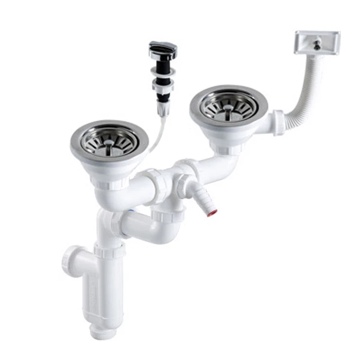 DOPPELSIPHON ABLAUFGARNITUR 3,5'' ABLAUFFERNBEDIENUNG SIFON SPÜLENABLAUF SPÜLEN - Bild 1 von 1