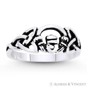 Anillo Claddagh Charm Nudo Celta Irlandés Triquetra Plata Esterlina 925 Promesa de Amor - Imagen 1 de 1