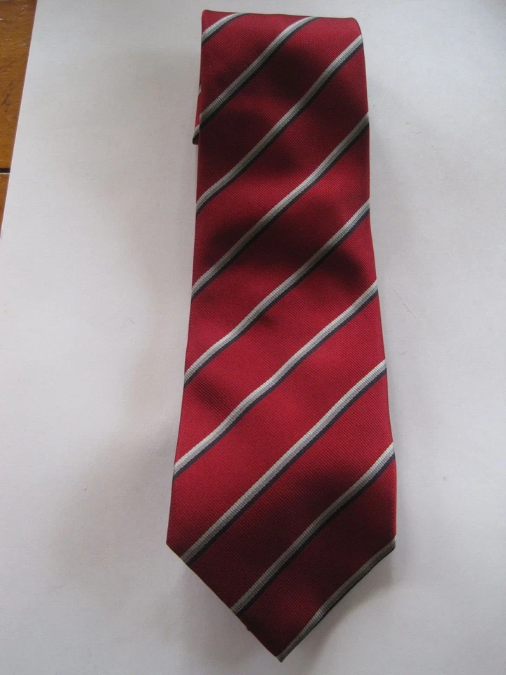 Corbata de seda a rayas rojas/azules/plateadas Lands End - 3,5" X 60" Foto 1 de 1