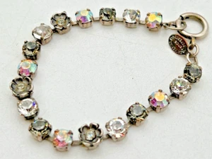 CATHERINE POPESCO FRANCE IRIDESCENT RHINESTONE & FLOWERS SILVER TONE 7" BRACELET - Picture 1 of 10