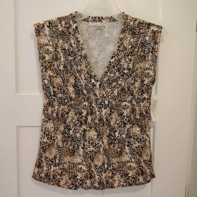 Camisa Mujer Talla Mediana (8-10) Sin Mangas Superposición Estilo V Marrón Estampado Animal Foto 1 de 4