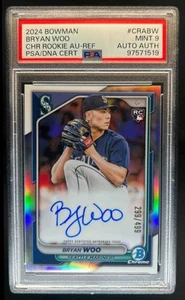 2024 Bowman Bryan Woo Chrome Rookie Auto RC Refractor #299/499 Mariners PSA 9 - Picture 1 of 2