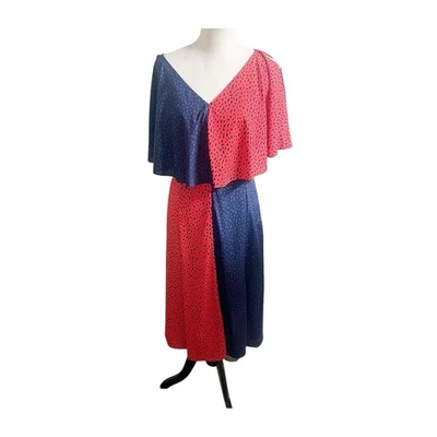 Vestido midi para mujer Derek Lam azul marino rojo pañuelo hombro frío talla 42/US10 NUEVO SIN ETIQUETAS Foto 1 de 4
