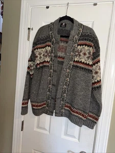Fjord Fashion Nordic Fair Isle Wool Coat Womens 54 Pewter Clasp Gray VTG - Picture 1 of 5