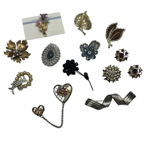 Lot of 13 Vintage Rhinestone Brooches Lapel Pins Sarah Coventry & Unmarked - Picture 1 of 12