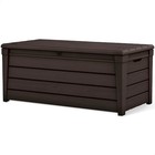 Keter Brightwood 120gal Weatherproof Resin Patio Deck Storage Box Bench, Brown