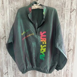 Surf Style Vintage 90’s Multicolor Green Metallic Graphic Windbreaker - Picture 1 of 7