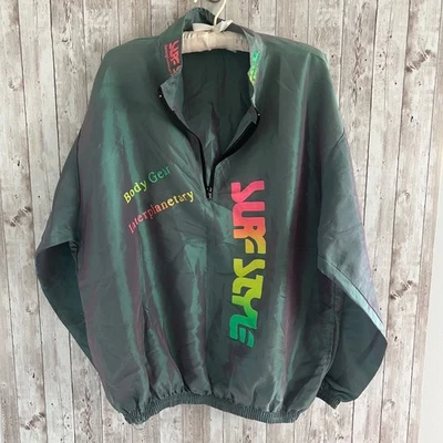 Surf Style Vintage 90’s Multicolor Green Metallic Graphic Windbreaker - Image 1 of 4