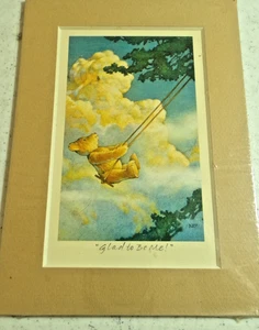 1987 HALLMARK MATTED COLOR PAINTING REPRINT WINNIE THE POOH GLAD TO BE ME 5x7 - Picture 1 of 3