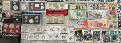 Mixed lot Coins,Stamps, $1 US Note,Foreign Notes.EBAY VALUE $974.Take it 874! - Image 1 of 4