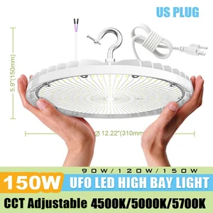 150W/120W/90W UFO LED High Bay Light with US Plug for Commercial Warehouse Shop - Picture 1 of 12