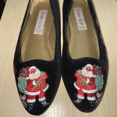 Karen Scott Embroidered Flats Sz 10M Christmas Holiday Santa Womens Flat Loafers - Изображение 1 из 4