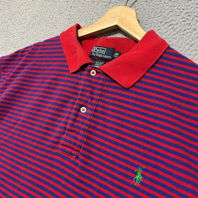 Polo Ralph Lauren Polo Hombres 2XB Grande Rojo Azul Rayas Manga Corta Poni Foto 1 de 4