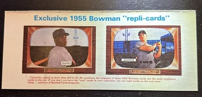 1985 BBC Magazine 1955 Bowman Insert Full Panel Ernie Banks Mickey Mantle HOF - Imagem 1 de 2