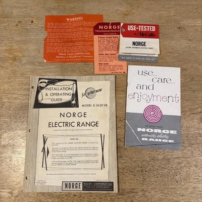 Norge Electric Range Operating Instructions, Care Booklets, Warranty Tags VTG - Image 1 of 4