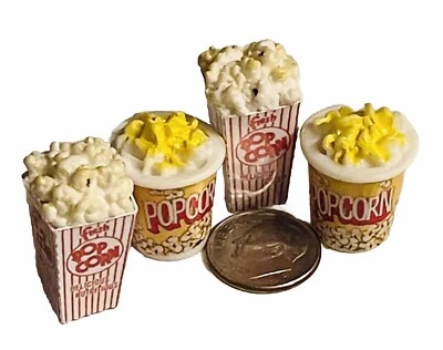 Barbi Dollhouse Miniature Food Mini Popcorn Buckets Boxes Bags Tiny Lot 👻🧲 4pc - Image 1 of 4