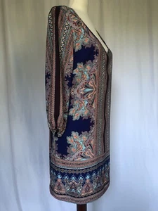 GIBSON LATIMER Printed Crepe Tunic/Dress Blue Moroccan Tile, Small - Picture 1 of 6