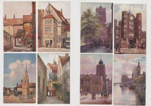 8 postales con vistas de artistas de ciudades del Reino Unido, etc. Usado, sin usar. Frentes, traseros mostrados. - Imagen 1 de 5