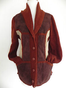 Vtg Montgomery Ward Leather /Knit Jacket Shawl Collar Button Down Size M 