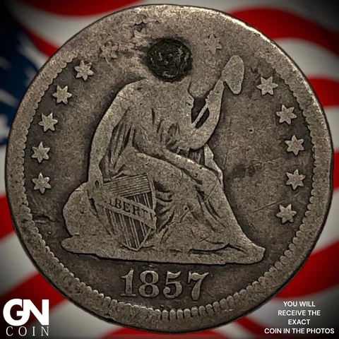 1857 Holed Plugged Seated Liberty Quarter  Q6947 Cover