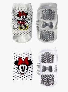 DISNEY TAVI MINNIE MOUSE CHILDREN GRIP SOCKS-2 PAIRS-White/Gray Ages 4-6 Medium - Picture 1 of 3