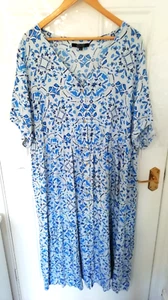 JD Williams Size 26 Blue White Royal Navy Midaxi Long Maxi Dress Elastic Waist - Picture 1 of 9