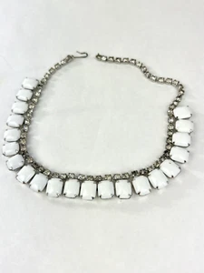 Vintage White Milk Glass Beads and Rhinestones short Necklace - Picture 1 of 9
