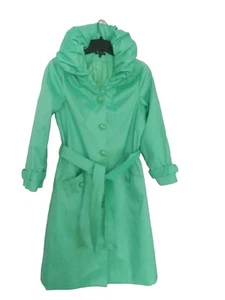 SAMUEL DONG Small TAFFETA COAT HOODED GATHERED COLLAR Jacket Trench Mint Green - Picture 1 of 4
