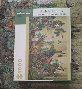 Rompecabezas de granada ~ pájaros y flores ~ pergamino colgante japonés   - Imagen 1 de 2