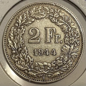 1944 B Switzerland 2 Franks Silver Coin - Bild 1 von 2