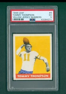 1949 Leaf Football Card - #9 Tommy Thompspn Yellow Jersey Numbers, PSA 5 EX - Picture 1 of 2