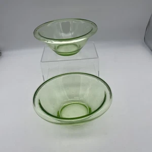 Hemingway Glass Green vaseline glass or uranium glass bowls set of 2, small 7"  - Picture 1 of 10
