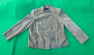 Vintage Alfani Women's Green Leather Jacket Size 2XL. - Picture 1 of 9