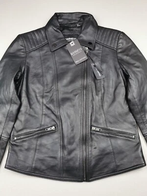 Chaqueta de cuero Belina BARNEYS ORIGINALES para mujer talla 10 (NUEVA CON ETIQUETAS) negra con cremalleras de motociclista  Foto 1 de 4
