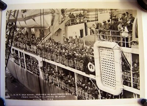 USAT SEA BARB TROOPS ARRIVING TO SAN FRANCISCO 1946 photo - Picture 1 of 3