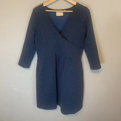 Anthropologie HD in Paris Dress Womens Large  Blue Textured Faux Wrap Career - Image 1 of 4